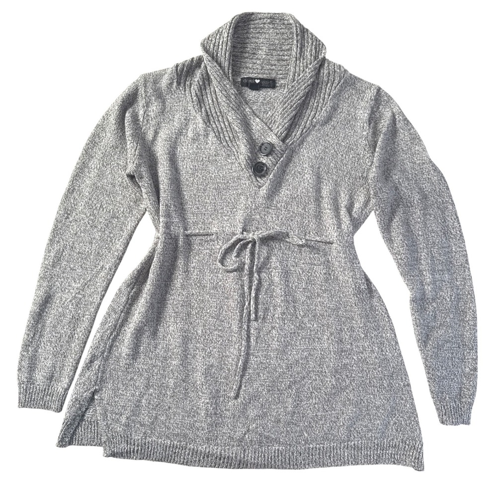 Derek Heart Maternity Knit Tunic Long Sweater XL Gray Shawlβ Collar Tie waist